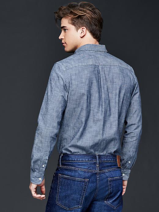 2 of 8 showing, with the color dark chambray of product Clean chambray standard fit shirt