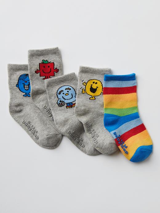 1 of 8 showing, with the color gray heather of product Mr. Men™ + babyGap sunny faces socks (5-pack)
