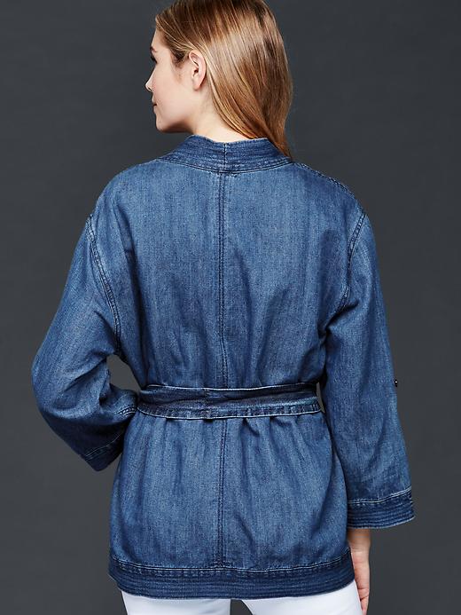 2 of 8 showing, with the color medium indigo of product 1969 denim kimono wrap jacket