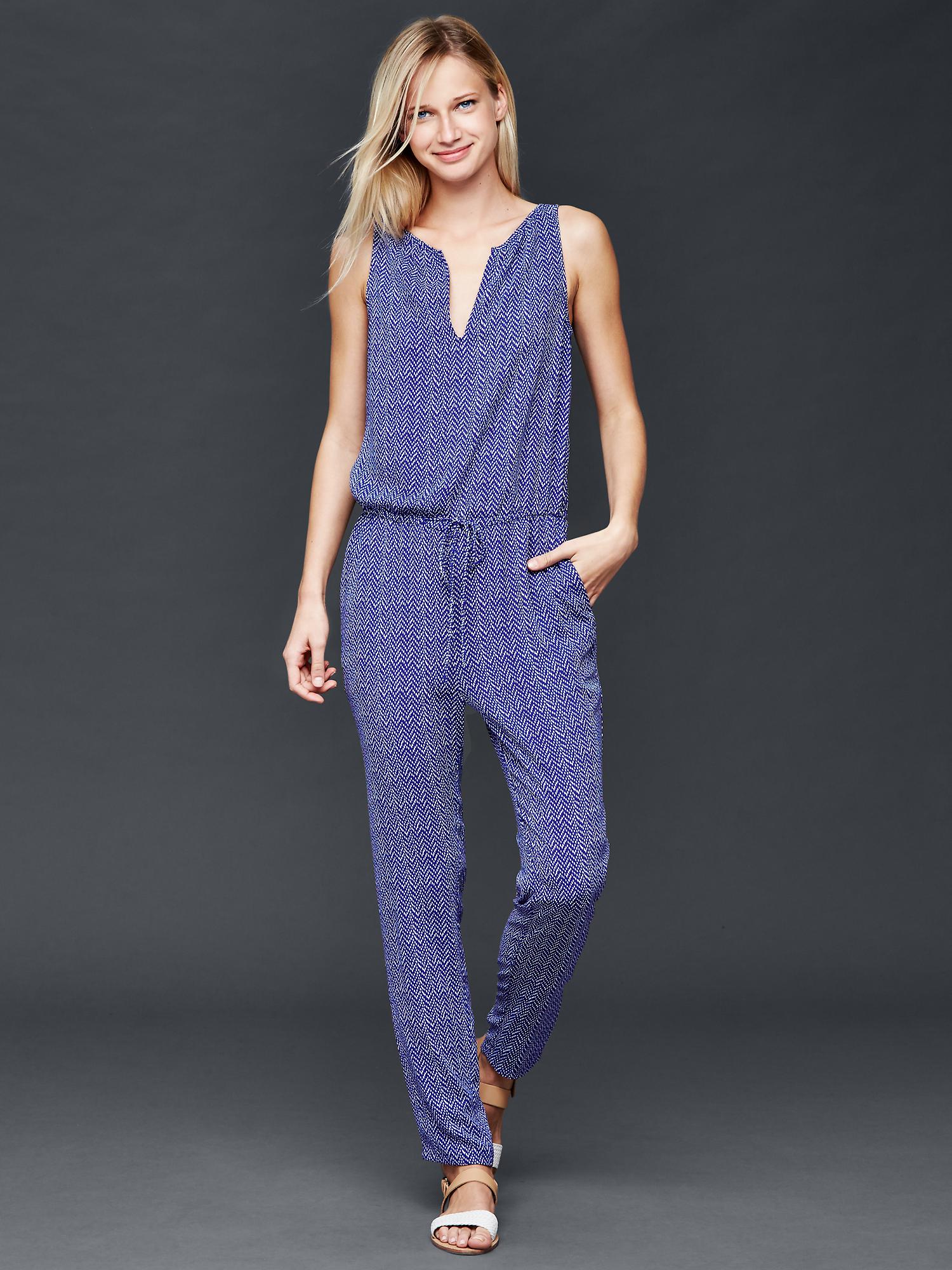 Gap Split-neck print jumpsuit