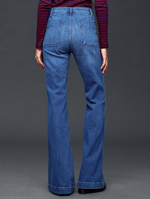 2 of 8 showing, with the color medium indigo of product AUTHENTIC 1969 patch pocket flare jeans