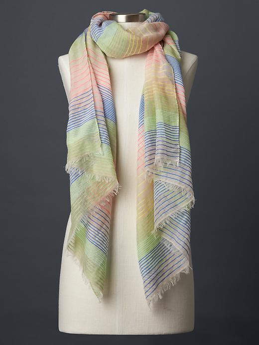 1 of 8 showing, with the color sassy pink of product Embroidered stripe scarf
