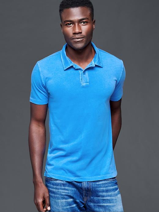 1 of 8 showing, with the color blue streak of product Vintage wash polo