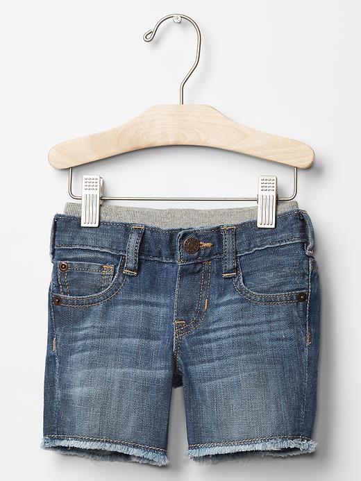 1 of 8 showing, with the color light denim of product 1969 frayed pull-on denim shorts