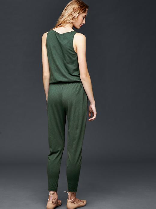 2 of 8 showing, with the color dark olive of product Sleeveless tie jumpsuit