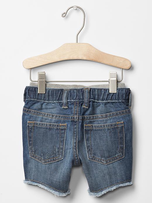 2 of 8 showing, with the color light denim of product 1969 frayed pull-on denim shorts
