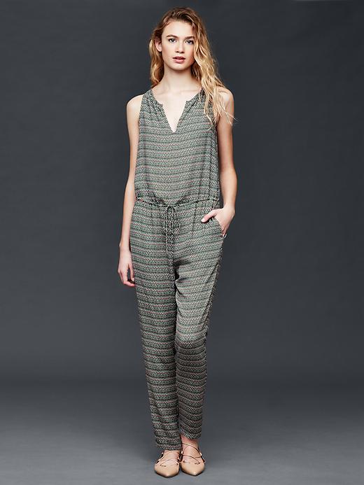 1 of 8 showing, with the color spring coral of product Split-neck print jumpsuit