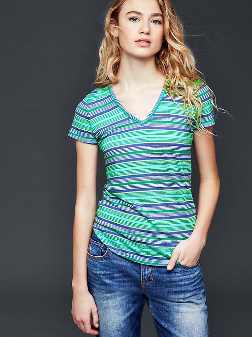 1 of 8 showing, with the color green stripe of product Multi stripe linen tee