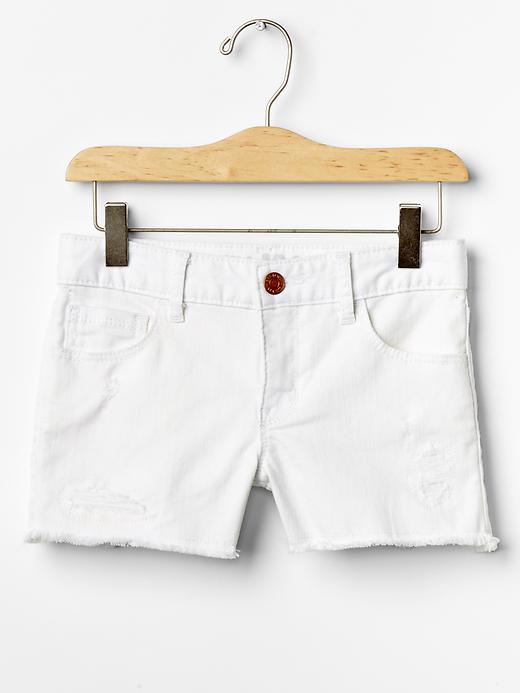 1 of 8 showing, with the color white denim of product 1969 frayed denim shorty short