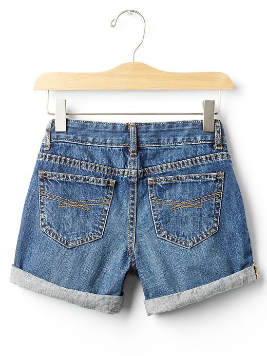 2 of 8 showing, with the color medium wash of product 1969 floral patch denim midi shorts