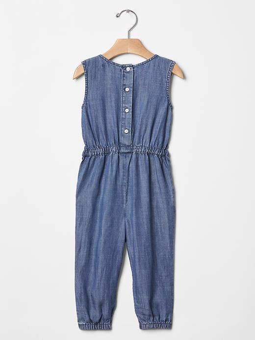 View large product image 2 of 3. 1969 chambray ruffle romper