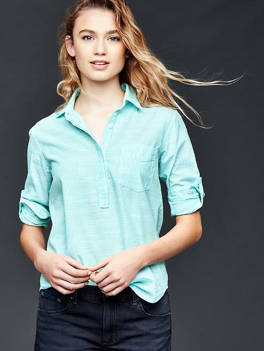 1 of 8 showing, with the color aqua tide of product Fine stripe henley