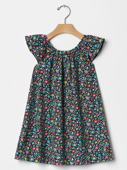1 of 8 showing, with the color navy floral of product Floral flutter shift dress