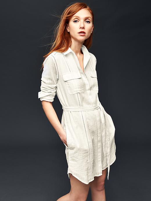 1 of 8 showing, with the color new off white of product Embroidered shirtdress