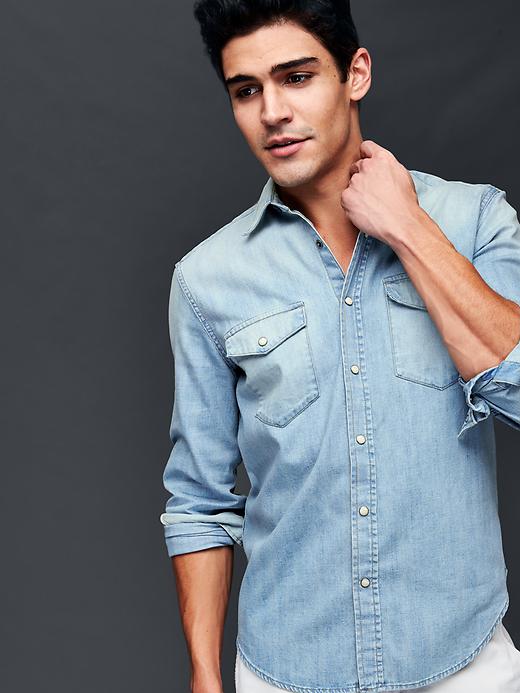 1 of 8 showing, with the color bleached of product 1969 bleached western denim shirt