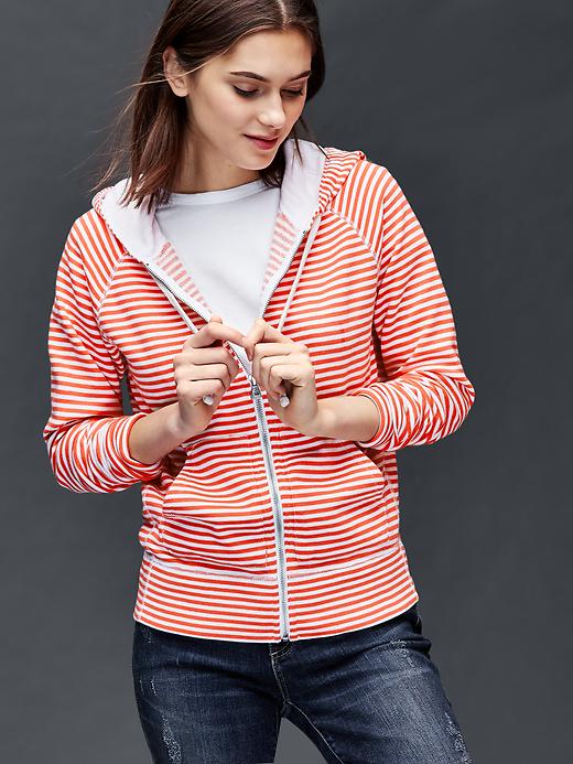 1 of 8 showing, with the color pink stripe of product Essential stripe zip hoodie
