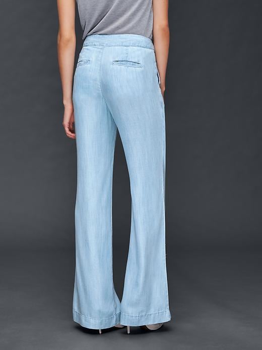 2 of 8 showing, with the color bleached chambray of product Tencel® wide leg sailor pants