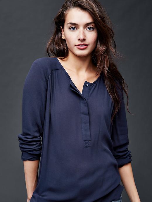 1 of 8 showing, with the color true indigo of product Shirred long sleeve blouse