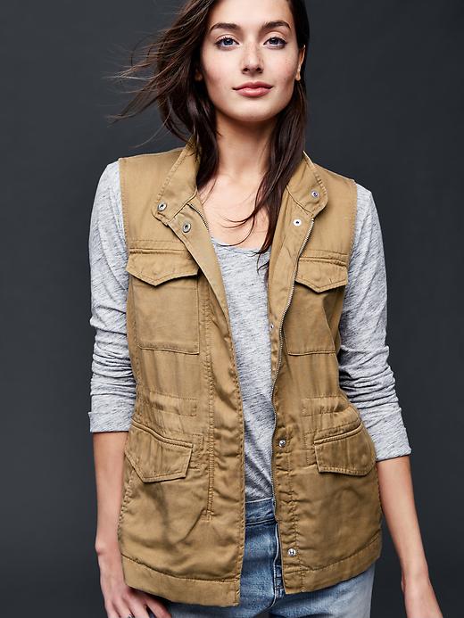 1 of 8 showing, with the color mission tan of product TENCEL™ utility vest