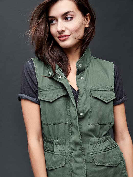 1 of 8 showing, with the color cool olive of product TENCEL™ utility vest