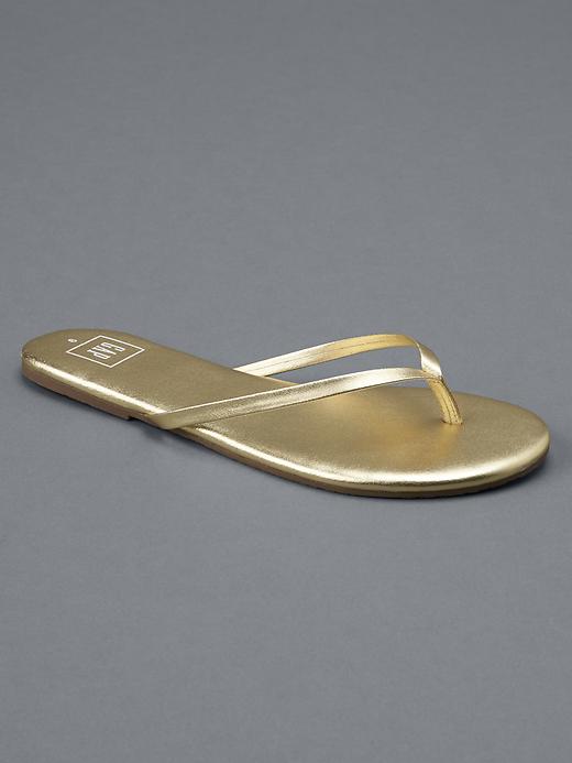 1 of 8 showing, with the color gold of product Leather flip flops