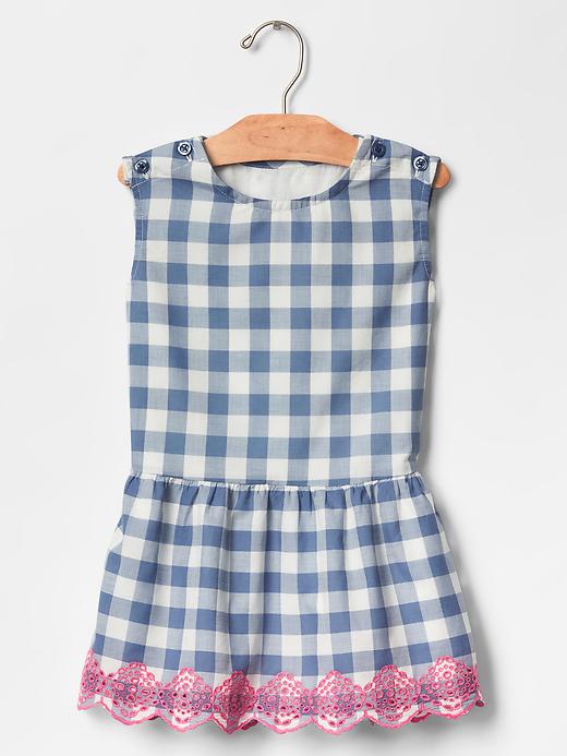 View large product image 1 of 3. Eyelet gingham dress