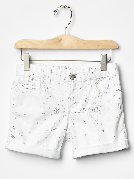 1 of 8 showing, with the color white denim of product 1969 metallic stars denim midi shorts