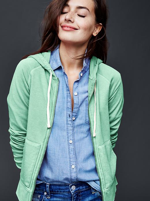 1 of 8 showing, with the color caribe green of product Sun wash essential zip hoodie