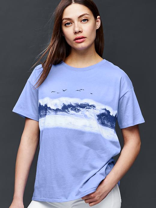 1 of 8 showing, with the color hanover blue of product Drop shoulder graphic tee
