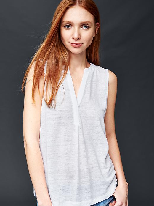 1 of 8 showing, with the color white of product Sleeveless linen henley