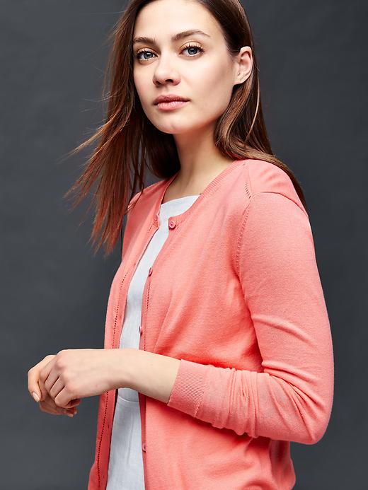 1 of 8 showing, with the color pink reef of product Cotton pointelle-trim cardigan