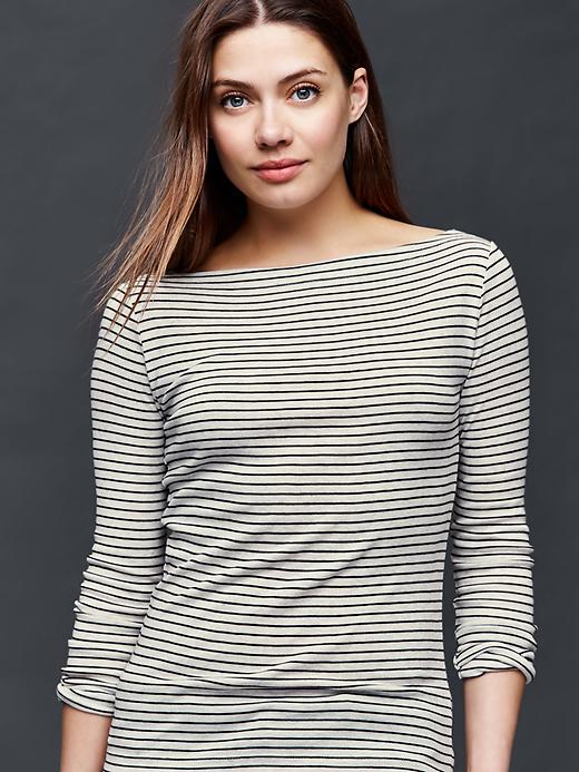 1 of 8 showing, with the color oatmeal stripe of product Modern boatneck mini stripe tee