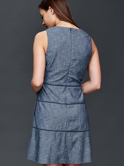 2 of 8 showing, with the color chambray of product Chambray V-neck fit & flare dress