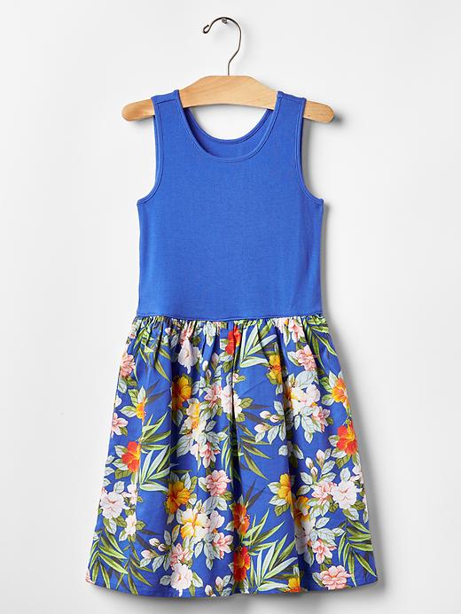 1 of 8 showing, with the color matisse blue of product Print mix-fabric tank dress
