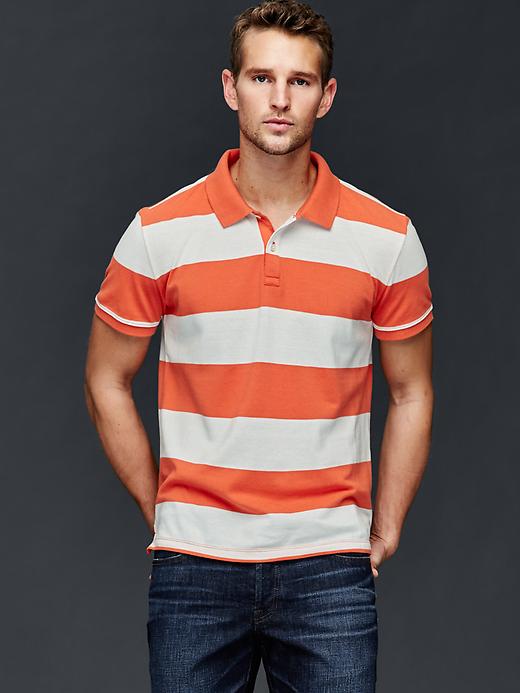 1 of 8 showing, with the color orange stripe of product Rugby stripe piqué polo