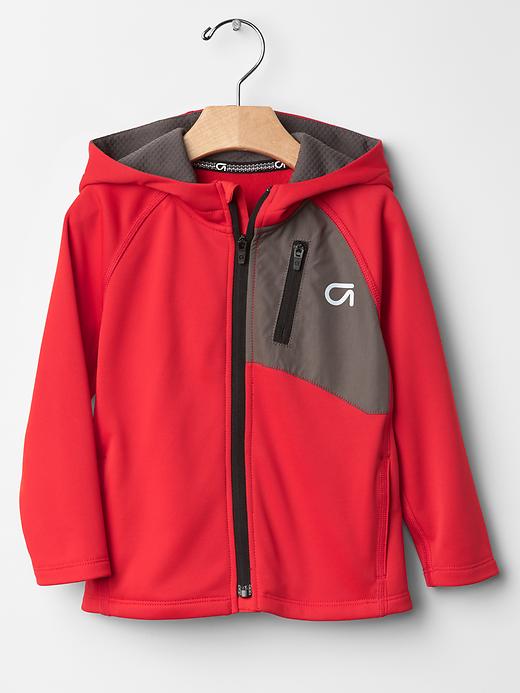 1 of 8 showing, with the color vermilion of product GapFit toddler colorblock zip hoodie