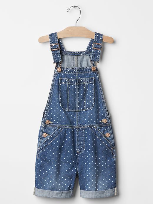 1 of 8 showing, with the color medium wash of product 1969 polka dot denim short overalls