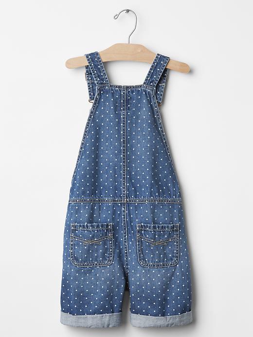 2 of 8 showing, with the color medium wash of product 1969 polka dot denim short overalls