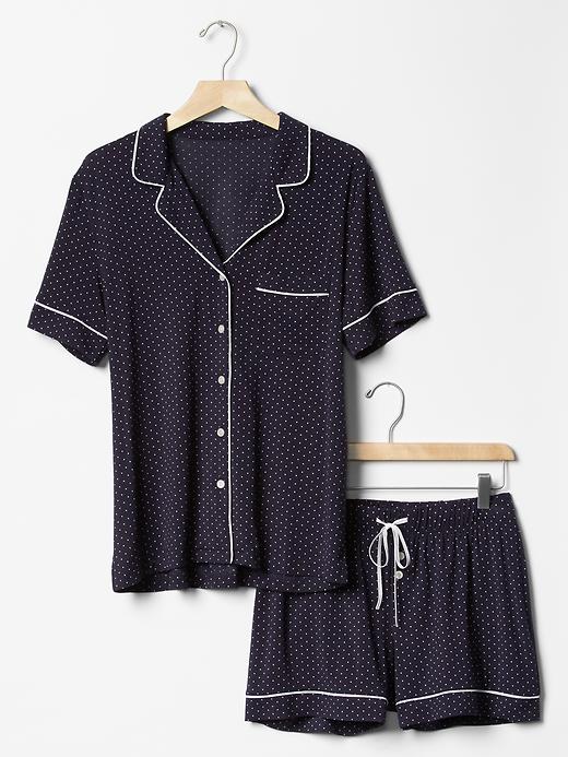 2 of 8 showing, with the color milk navy small dots of product Modal PJ Set