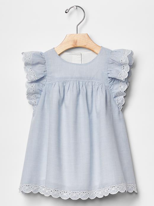 1 of 8 showing, with the color cabana blue of product Eyelet flutter dress