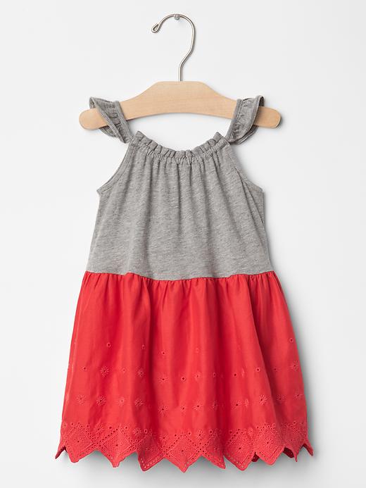 1 of 8 showing, with the color grey heather of product Eyelet scallop flutter dress