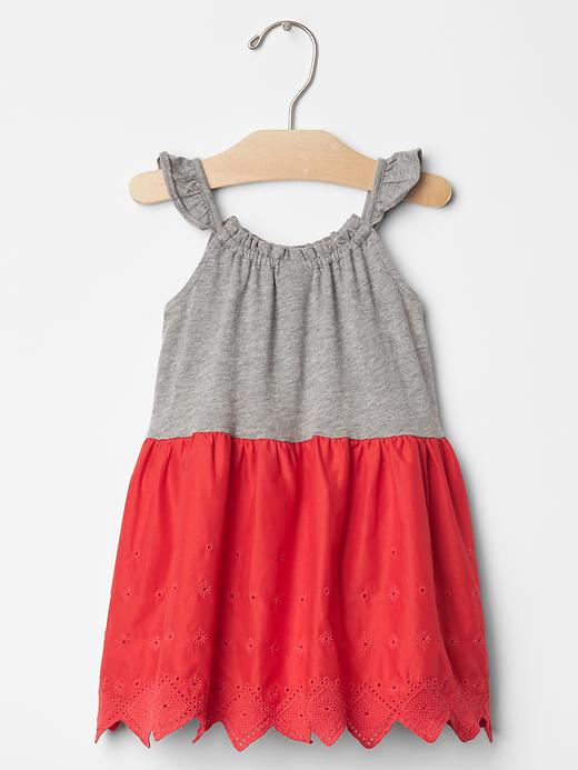 2 of 8 showing, with the color grey heather of product Eyelet scallop flutter dress