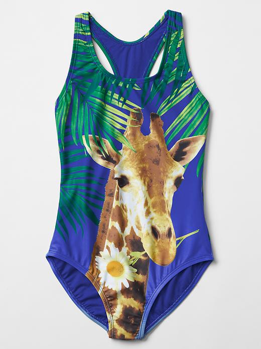 1 of 8 showing, with the color matisse blue of product Photo-real giraffe swim one-piece