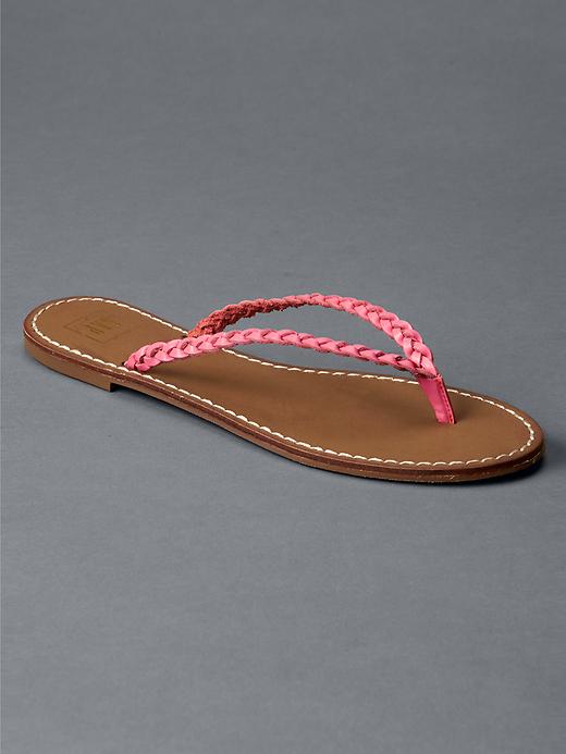 1 of 8 showing, with the color neon coral of product Braid leather flip flops