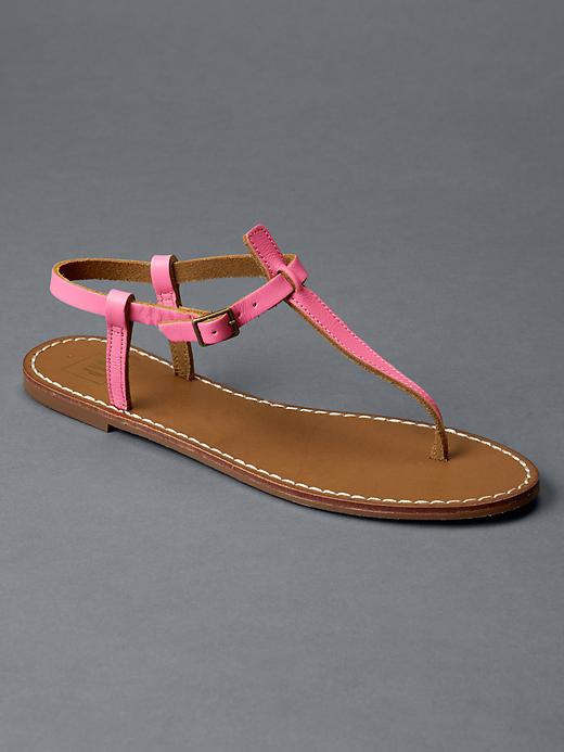 1 of 8 showing, with the color neon double pink of product T-strap leather sandals