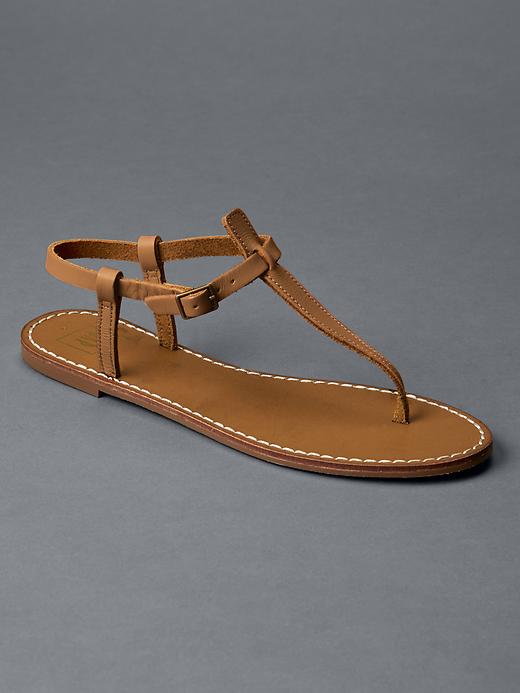 1 of 8 showing, with the color natural of product T-strap leather sandals