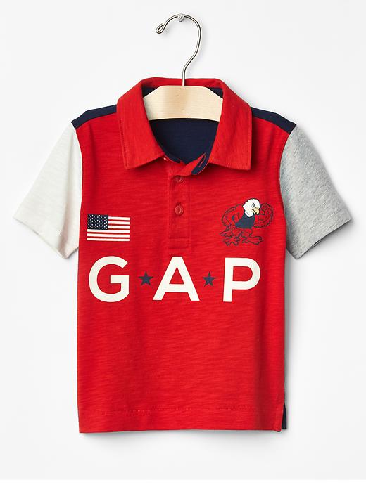 1 of 8 showing, with the color holly berry of product Americana logo graphic polo