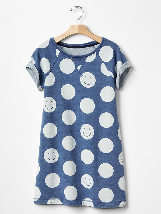 1 of 8 showing, with the color medium indigo of product Happy dot shift dress