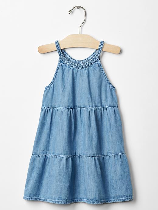 1 of 8 showing, with the color denim of product 1969 braided denim tier dress