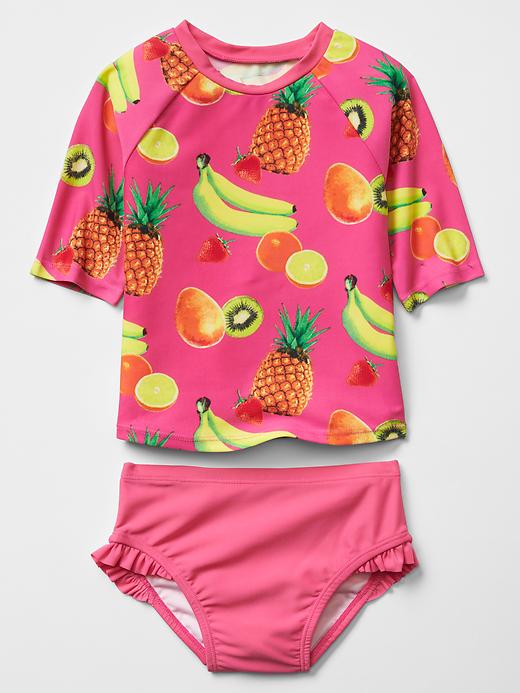 1 of 8 showing, with the color tropical fruit of product Rashguard ruffle-trim swim two-piece